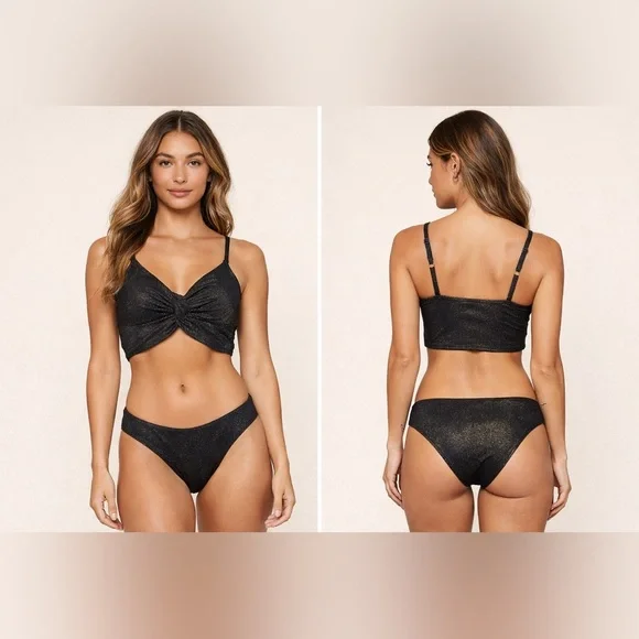 Cupshe Black Metallic Bikini Set Size Small - Picture 1 of 4